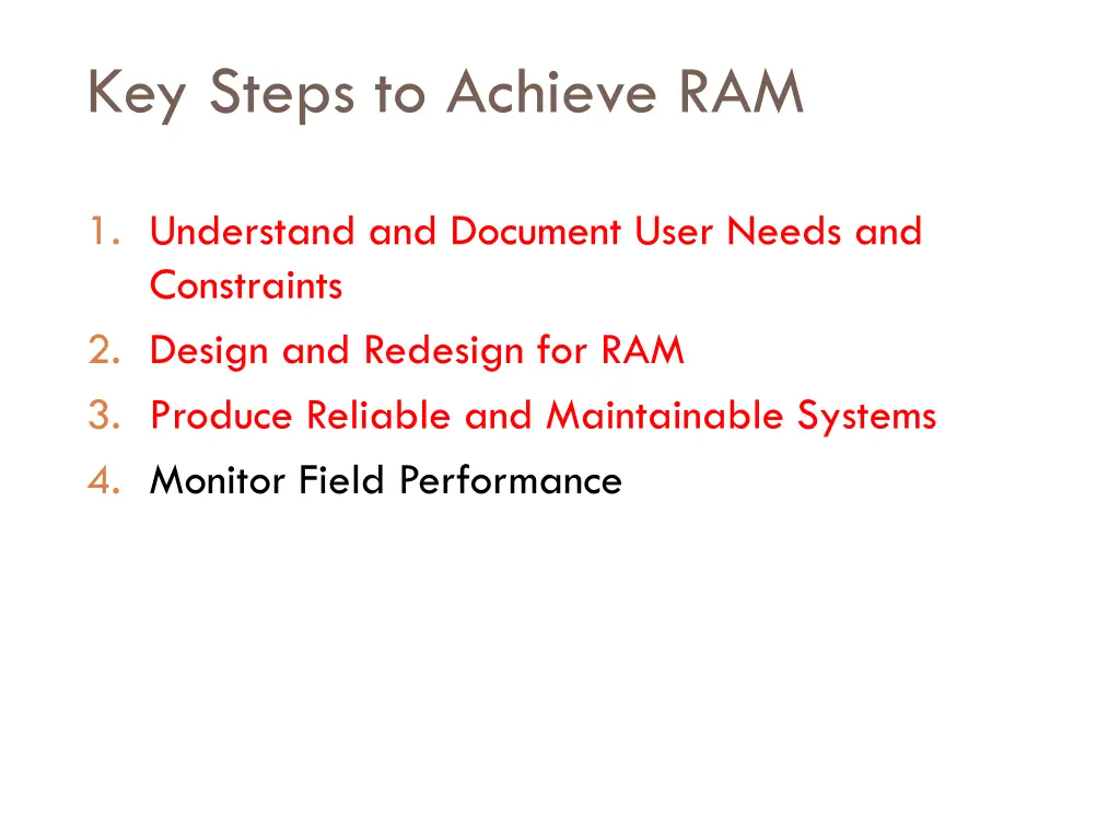 key steps to achieve ram 1