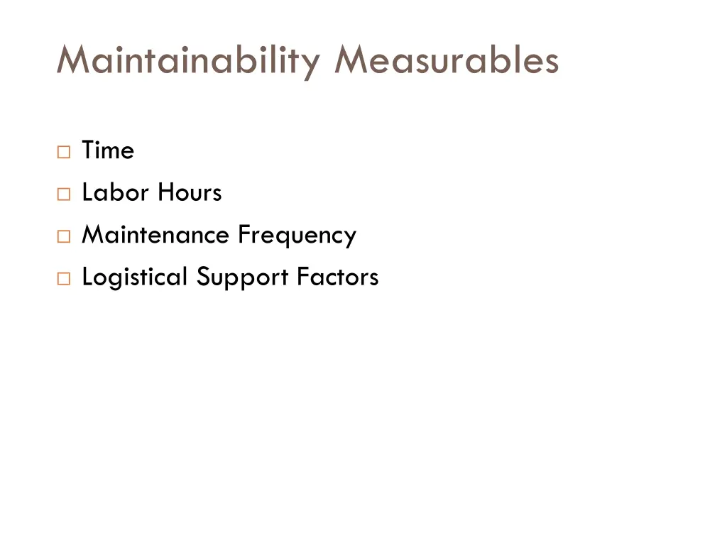 maintainability measurables