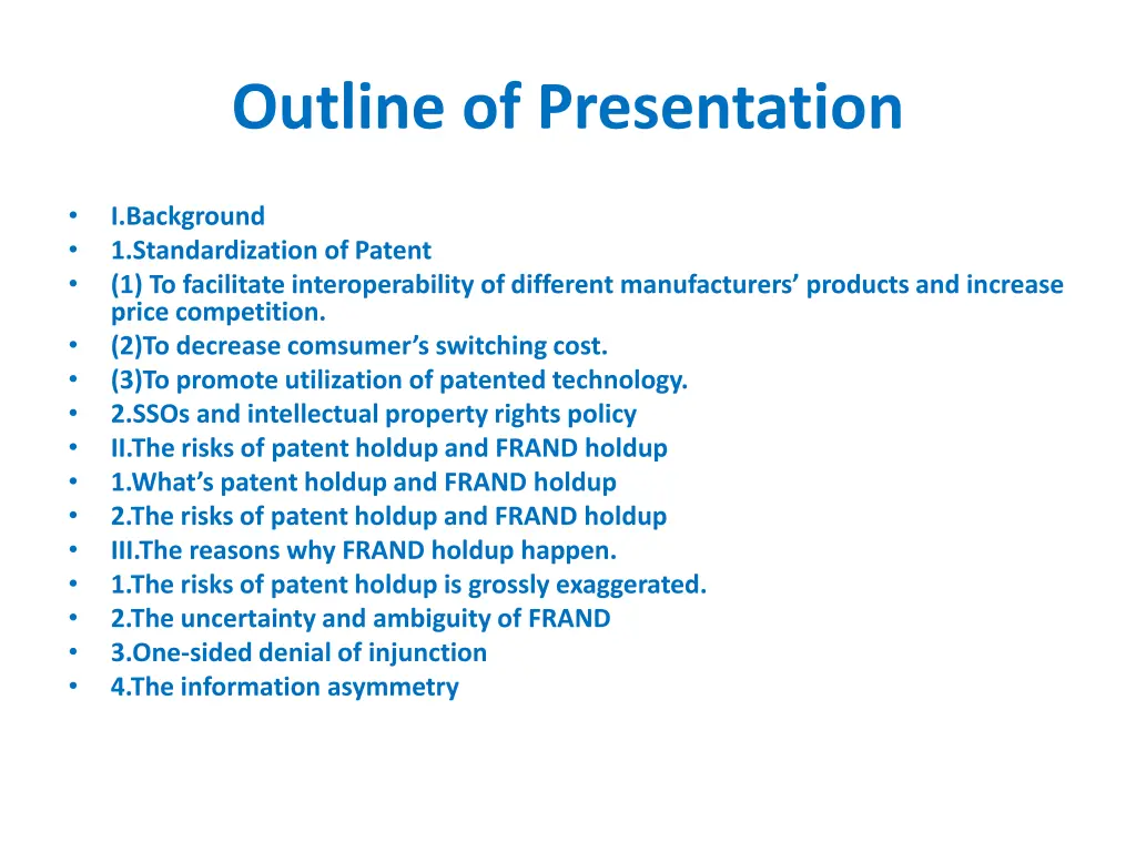 outline of presentation