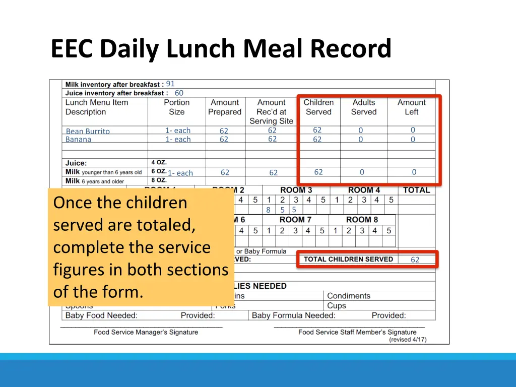 eec daily lunch meal record 1