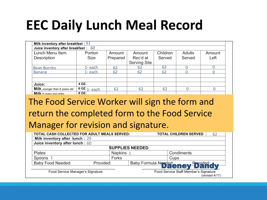 eec daily lunch meal record 4