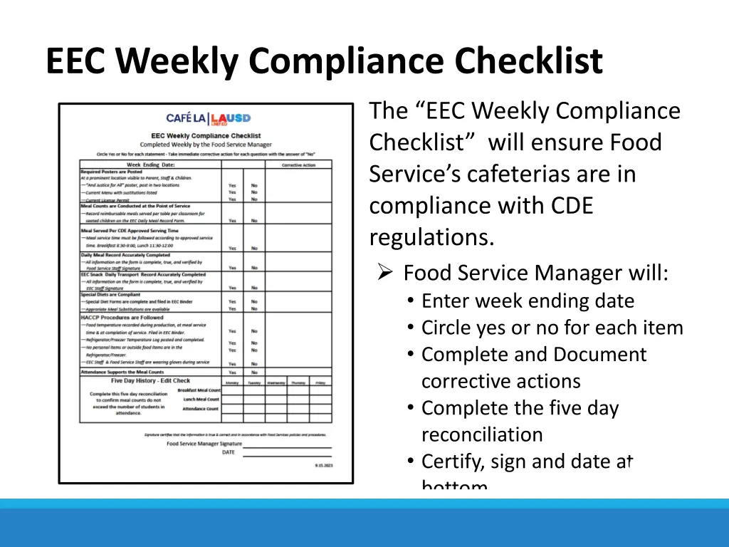 eec weekly compliance checklist