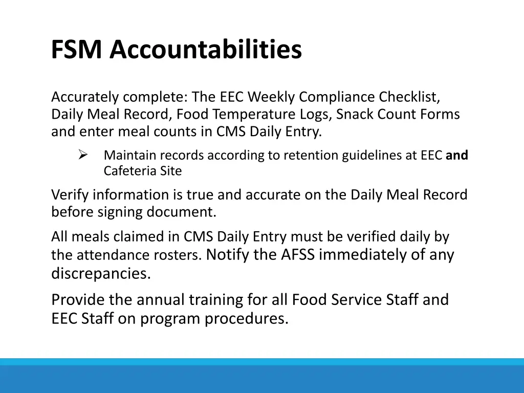 fsm accountabilities