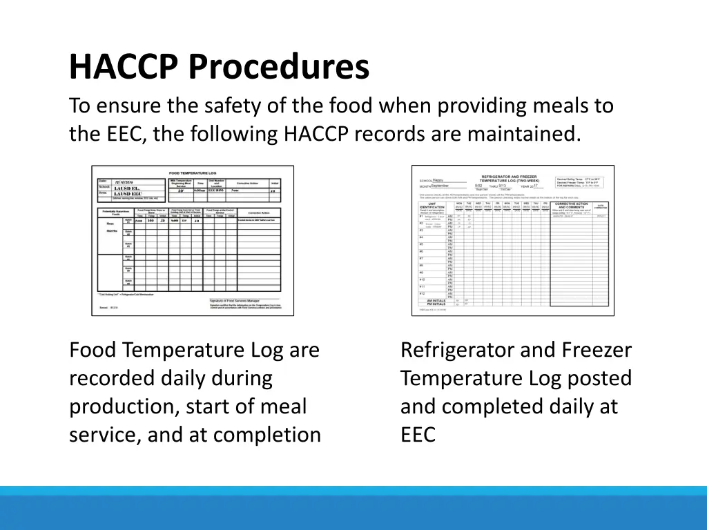 haccp procedures to ensure the safety of the food