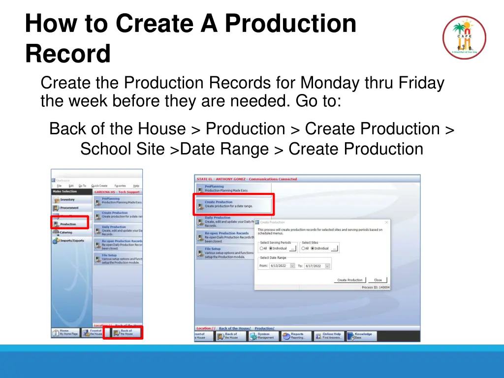 how to create a production record create