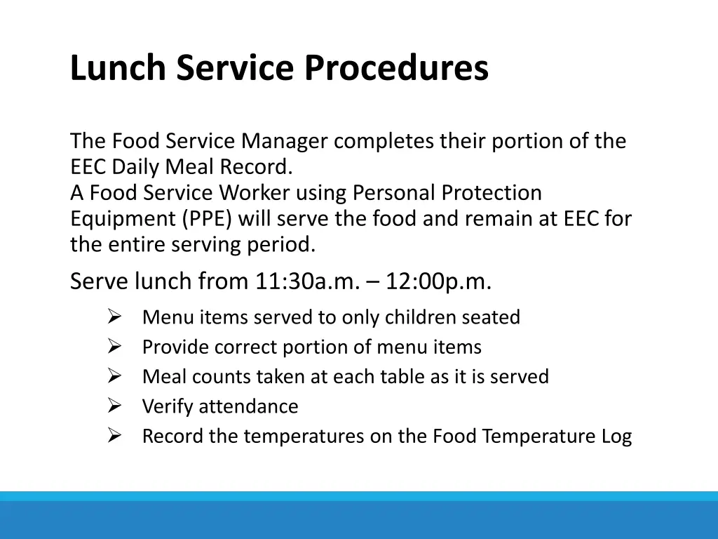 lunch service procedures