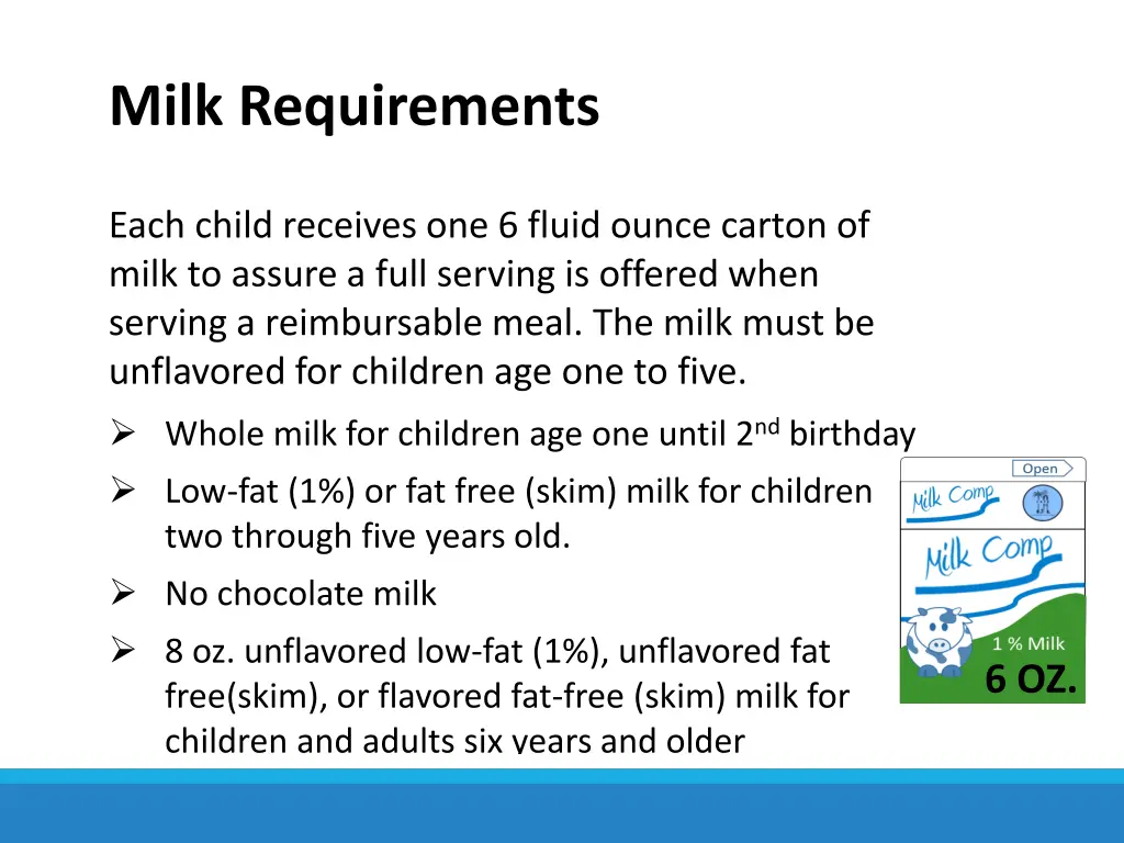 milk requirements