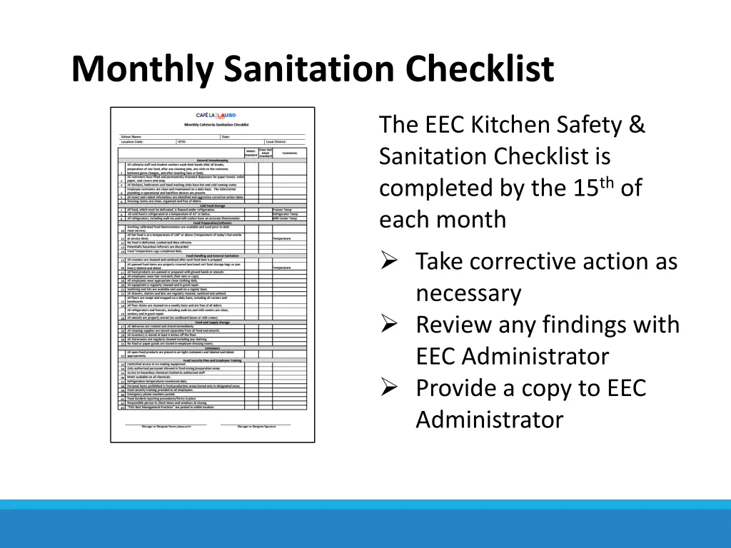 monthly sanitation checklist