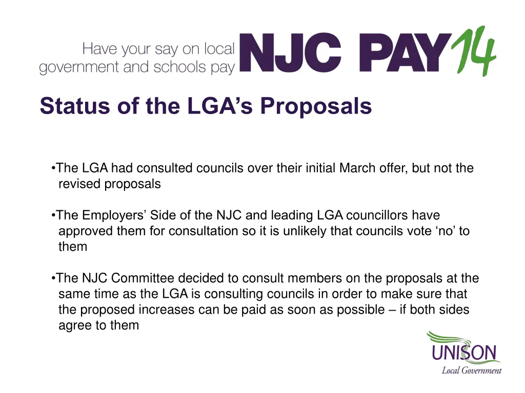 status of the lga s proposals