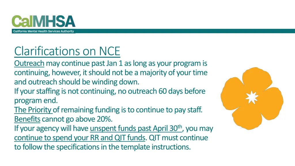 clarifications on nce outreachmay continue past