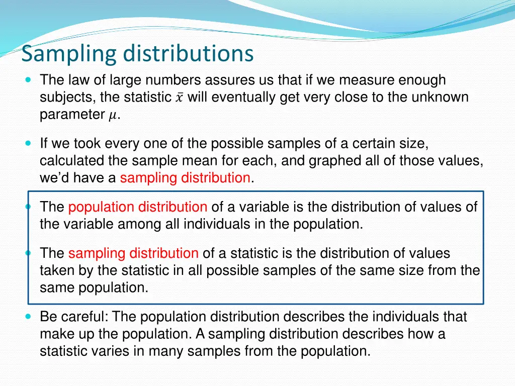 sampling distributions the law of large numbers