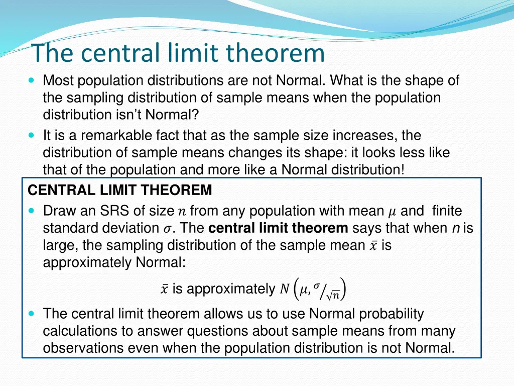 the central limit theorem most population