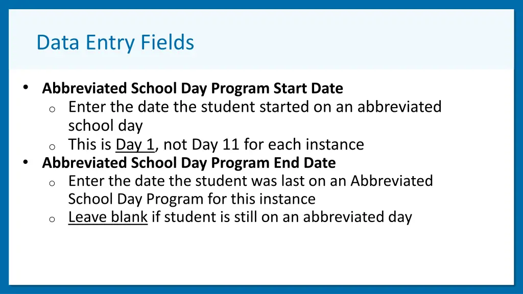 data entry fields