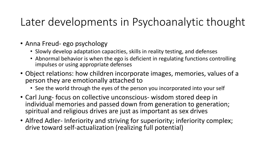 later developments in psychoanalytic thought