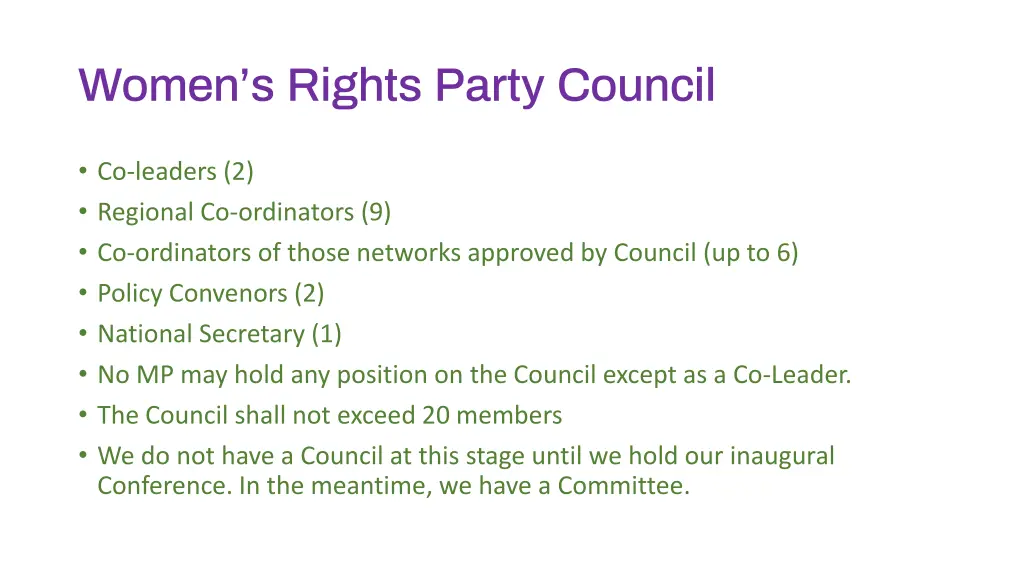 women s rights party council