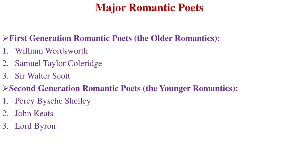 major romantic poets