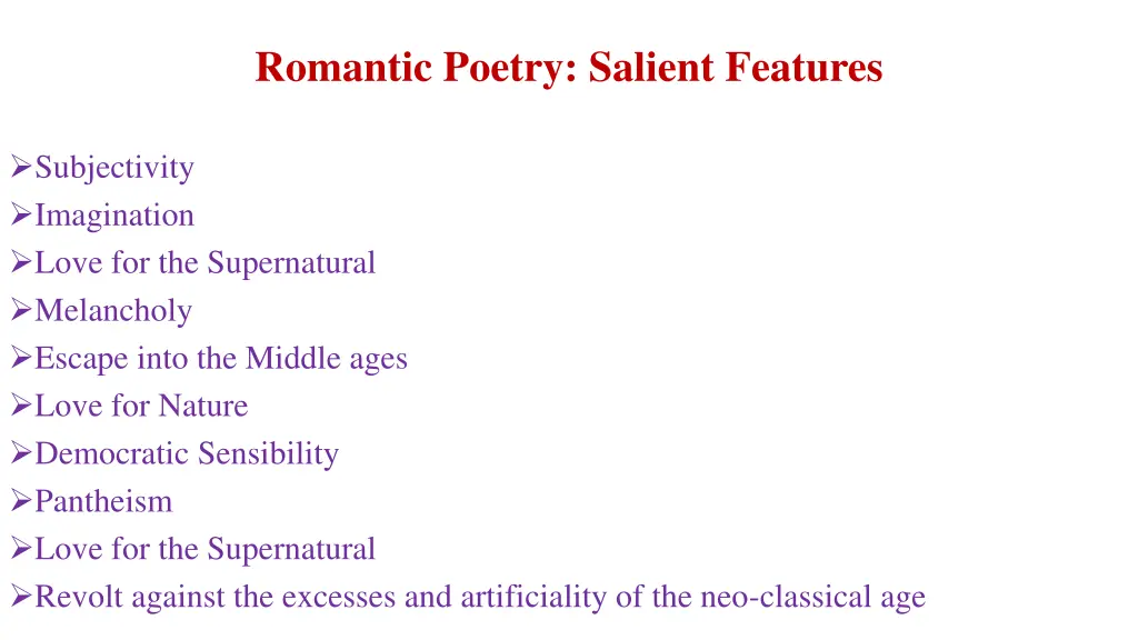 romantic poetry salient features