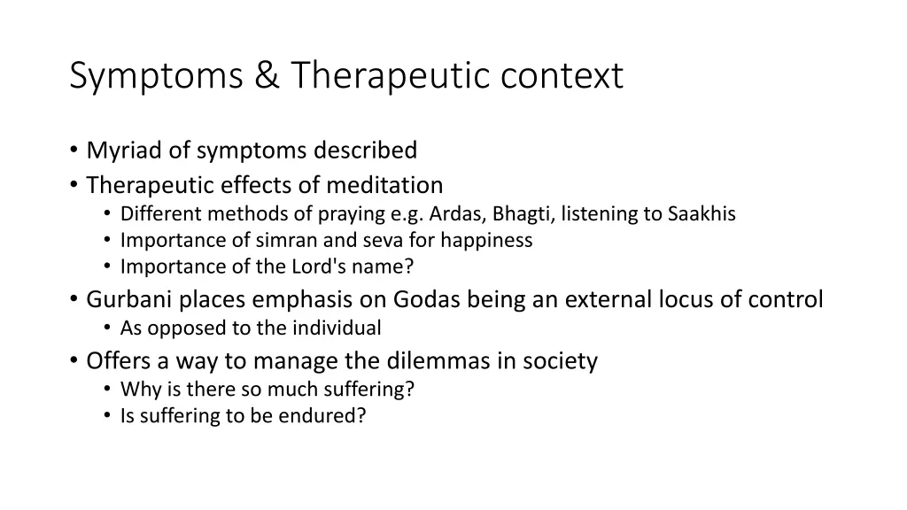 symptoms therapeutic context