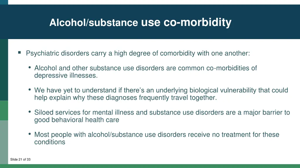 alcohol substance use co morbidity