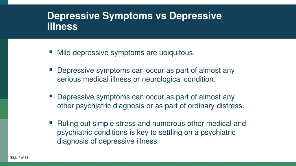depressive symptoms vs depressive illness