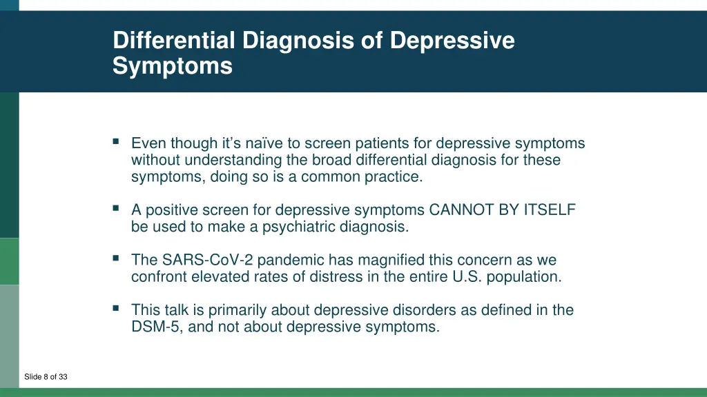 differential diagnosis of depressive symptoms