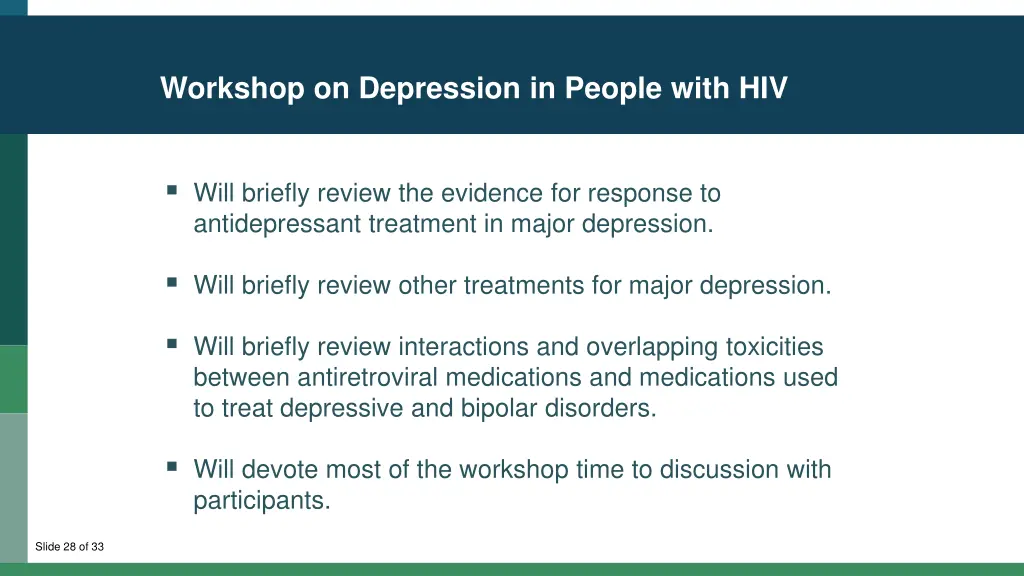 workshop on depression in people with hiv