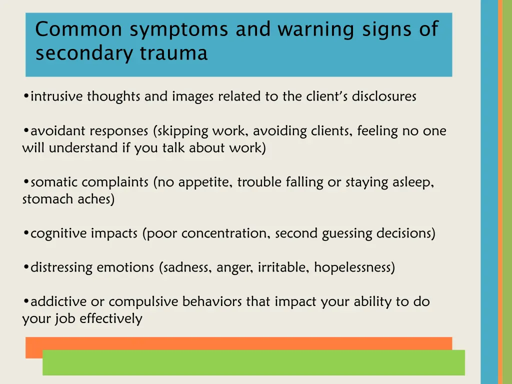 common symptoms and warning signs of secondary