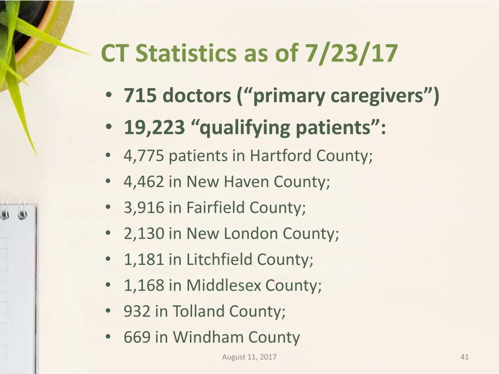 ct statistics as of 7 23 17