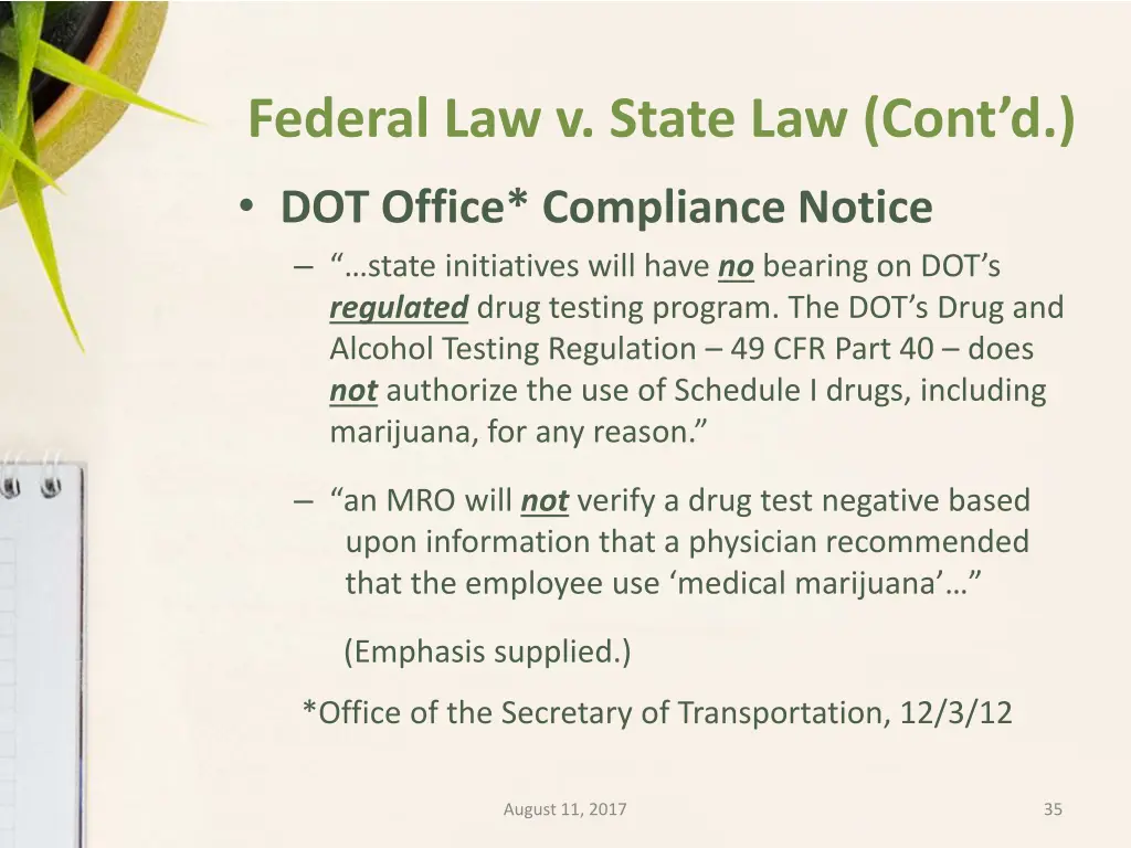 federal law v state law cont d