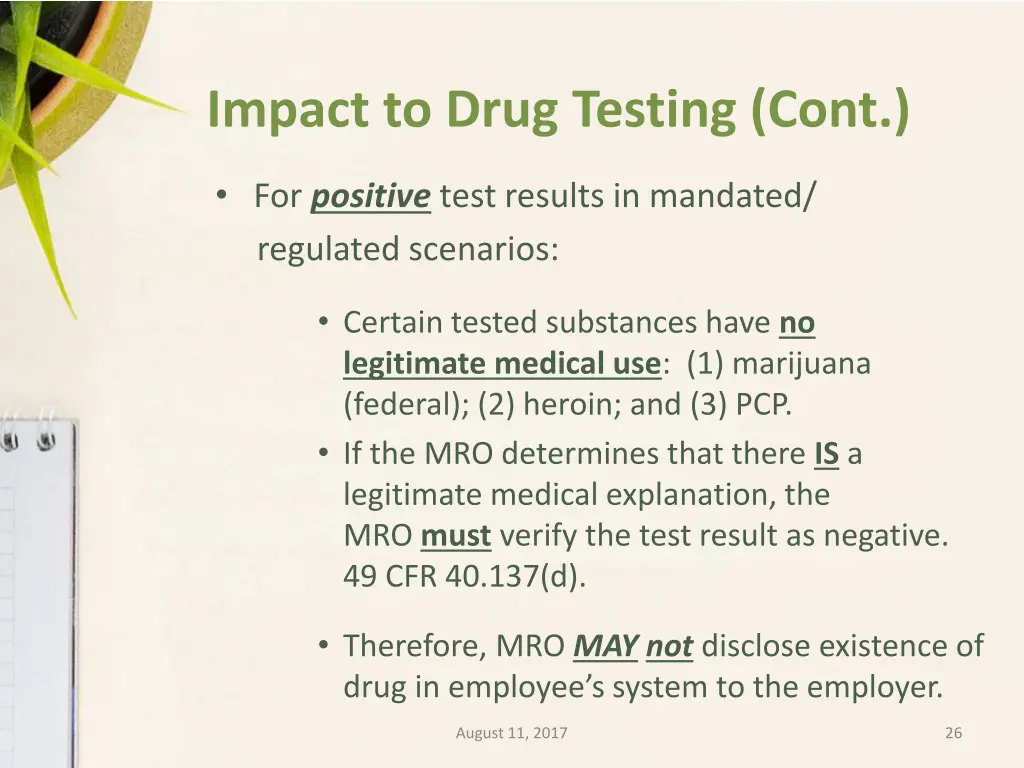 impact to drug testing cont 2