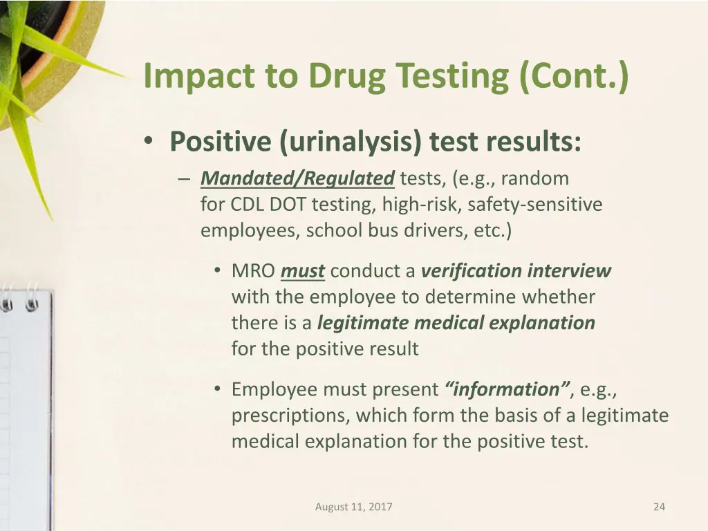 impact to drug testing cont