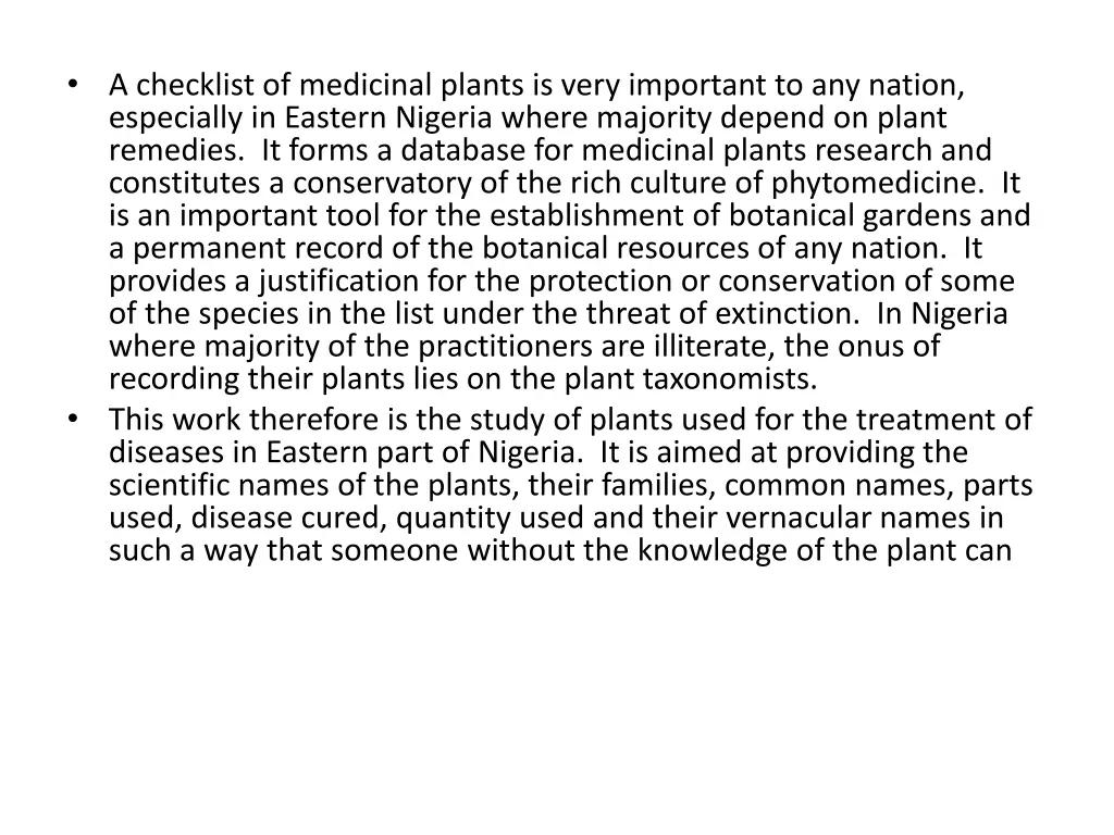 a checklist of medicinal plants is very important