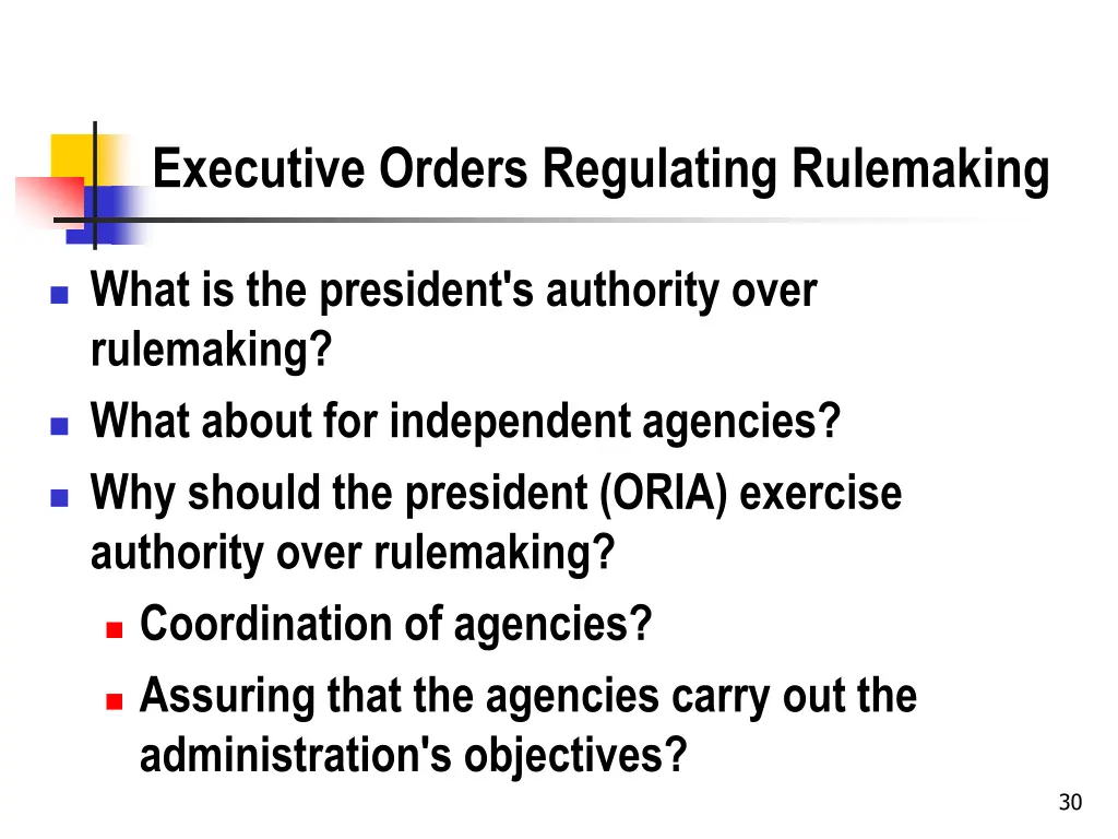 executive orders regulating rulemaking