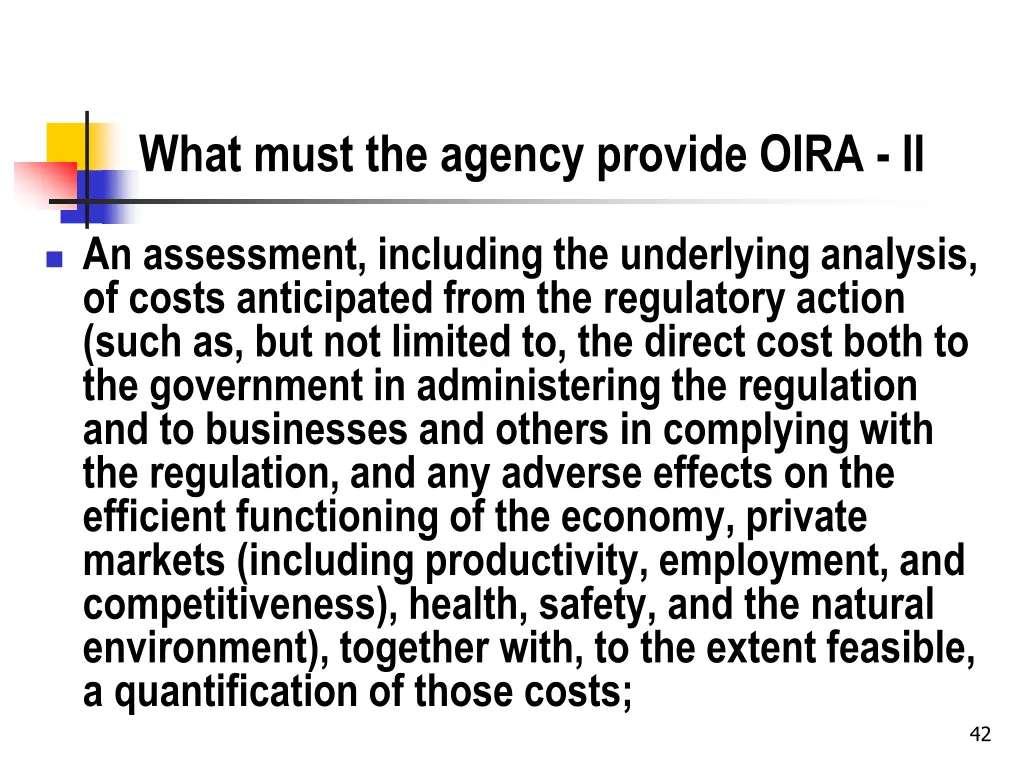 what must the agency provide oira ii