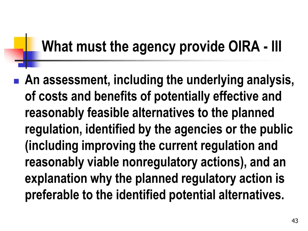 what must the agency provide oira iii