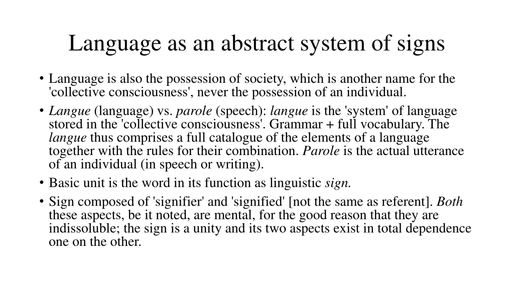 language as an abstract system of signs