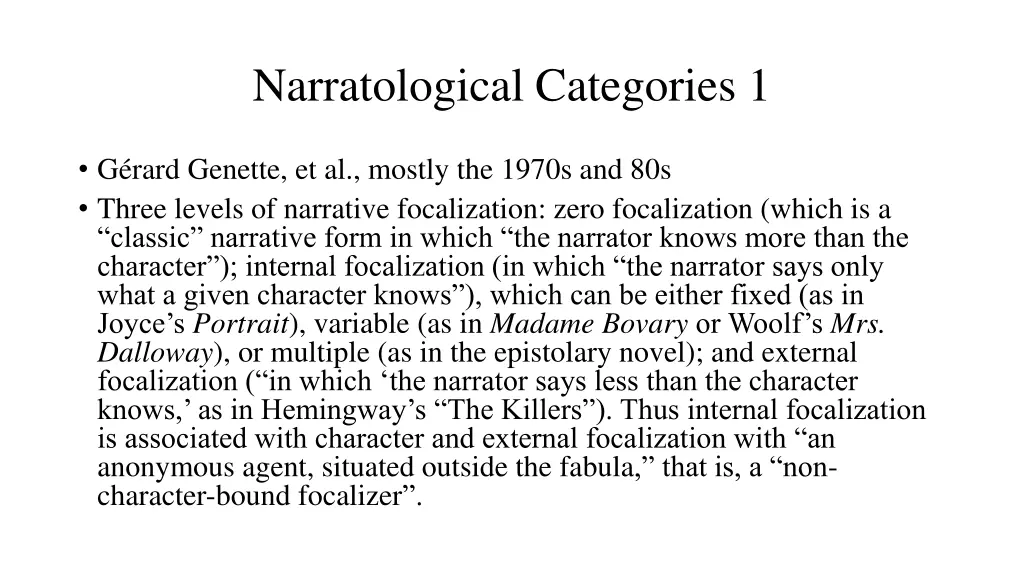 narratological categories 1