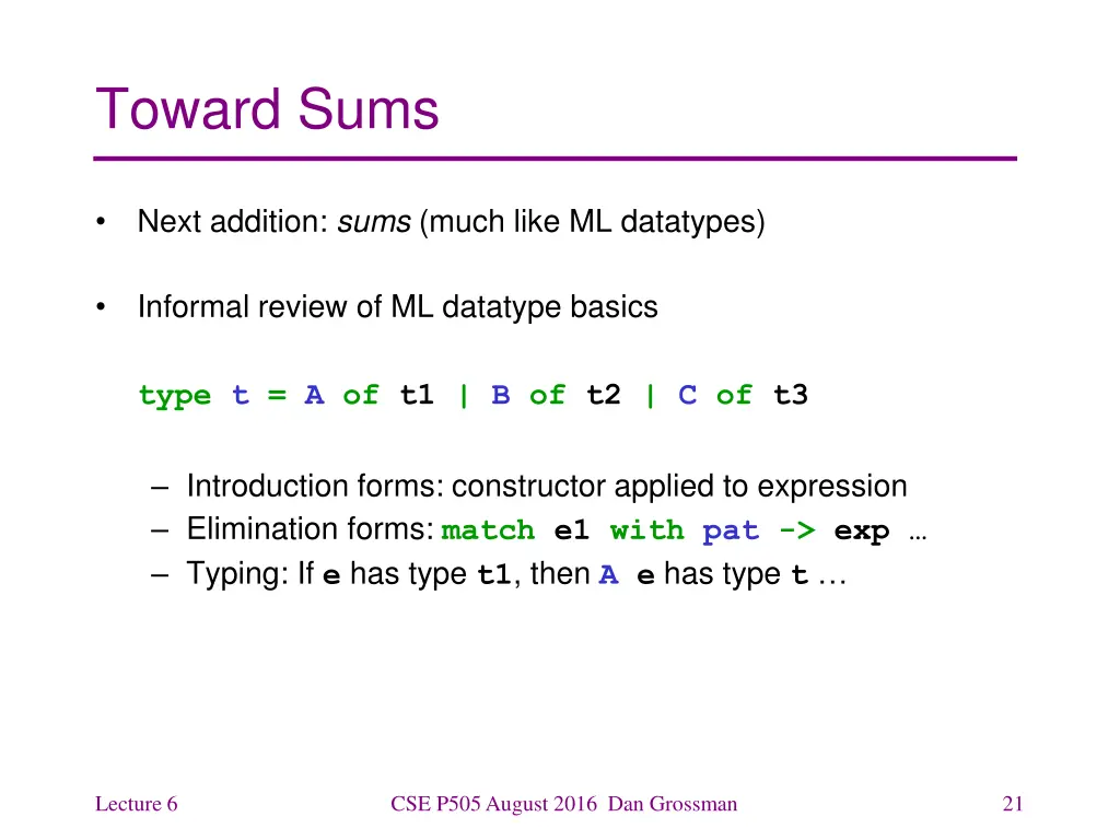 toward sums