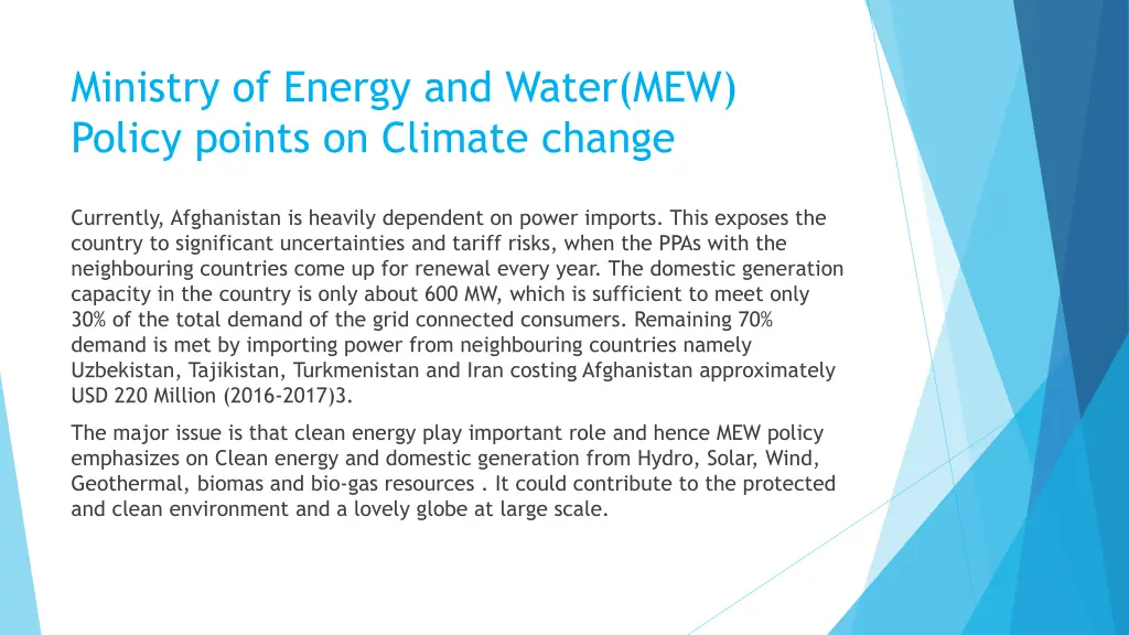 ministry of energy and water mew policy points