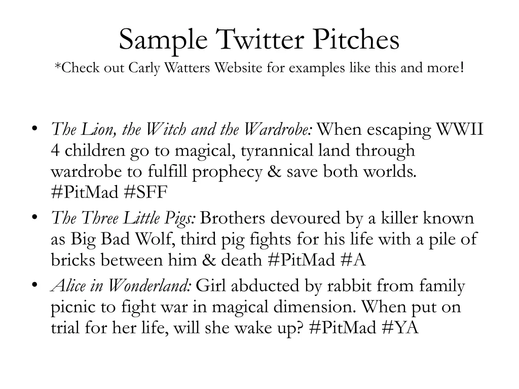 sample twitter pitches check out carly watters