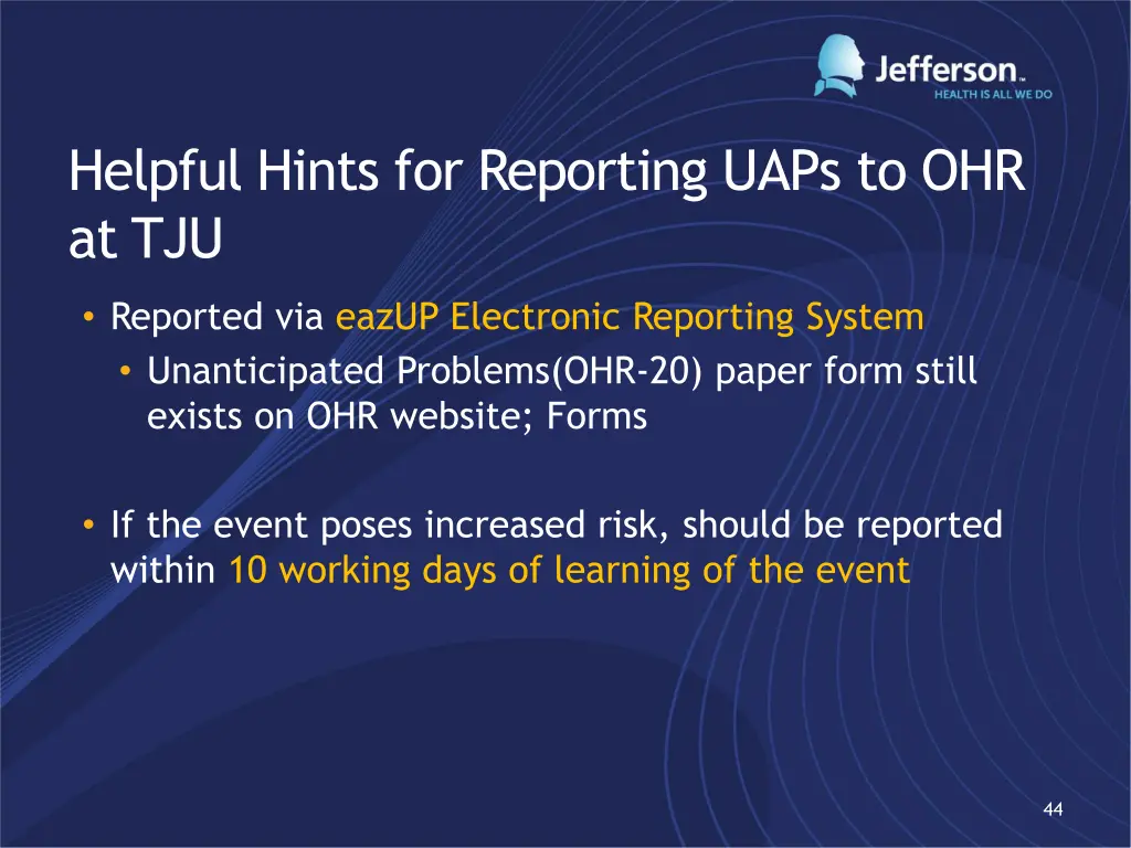 helpful hints for reporting uaps to ohr at tju