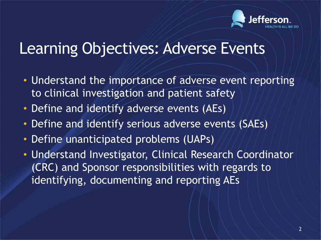 learning objectives adverse events