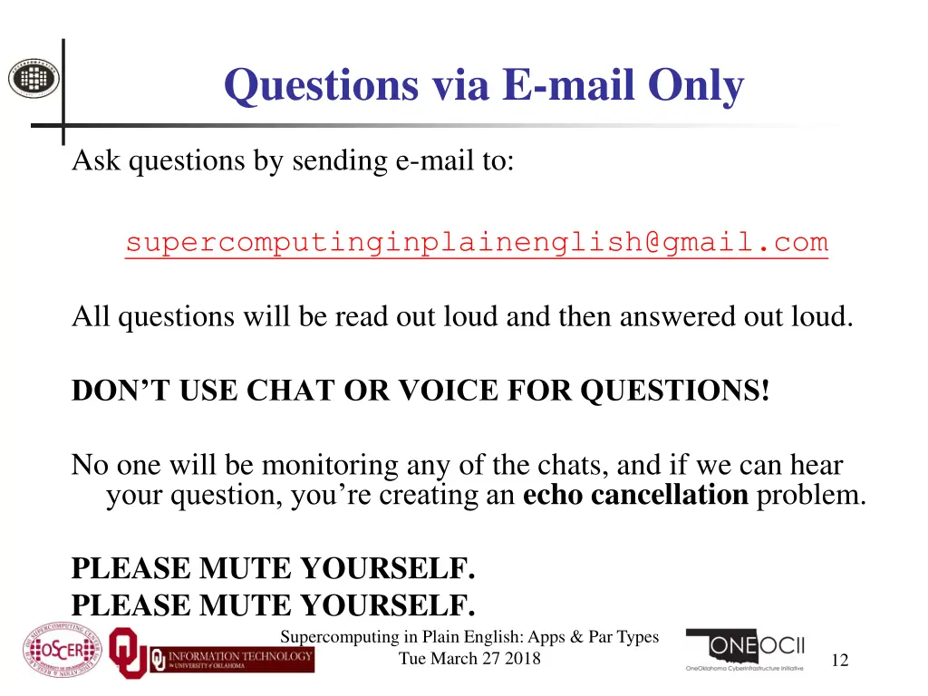 questions via e mail only