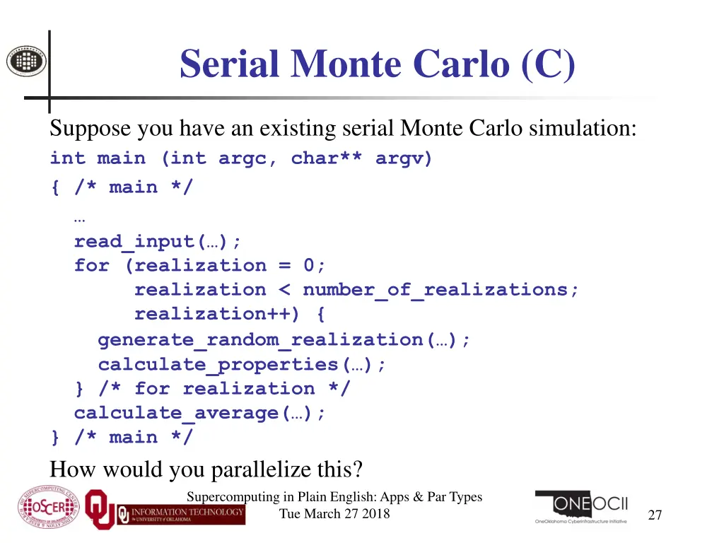 serial monte carlo c