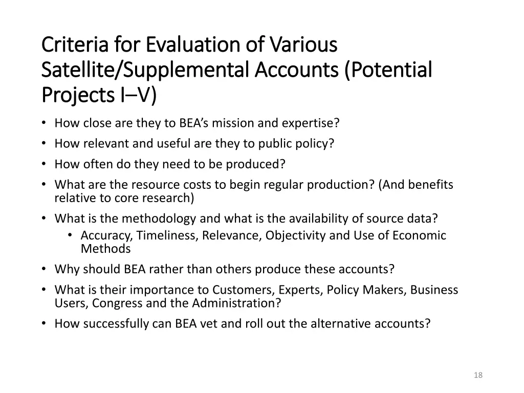 criteria for evaluation of various criteria