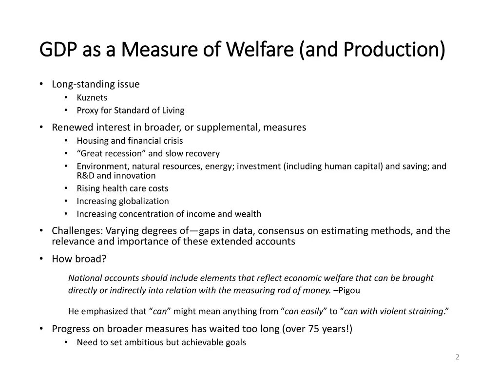 gdp as a measure of welfare and production