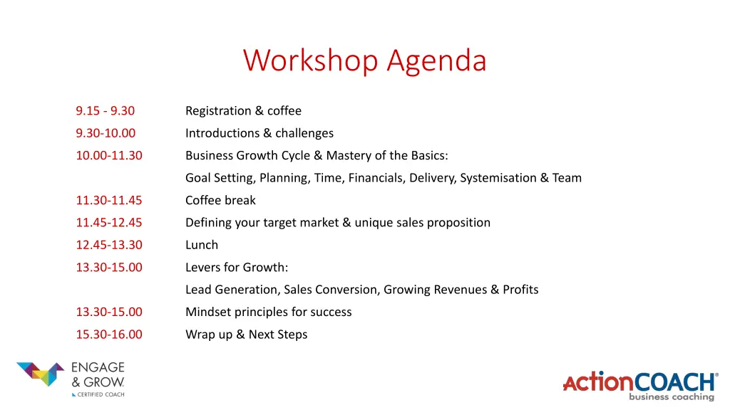 workshop agenda