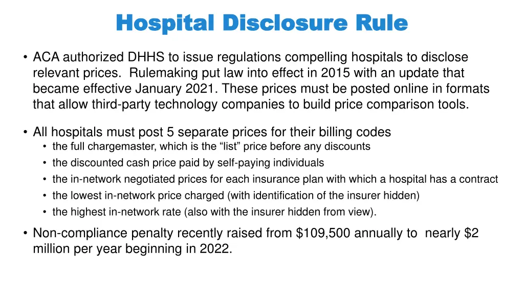 hospital disclosure rule hospital disclosure rule