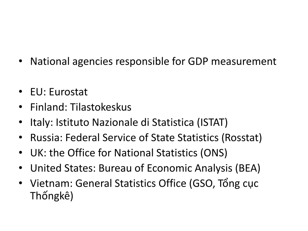 national agencies responsible for gdp measurement