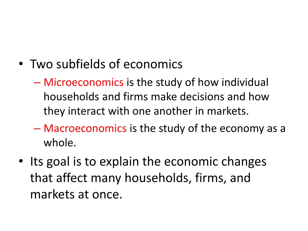 two subfields of economics microeconomics